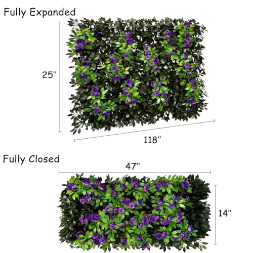 Expandable Privacy Screen with Artificial Flower for Balcony Patio Fence Greenery Privacy Fence Outdoor Leafy Purple Rose 2pcs - color: Leafy Purple Rose, size: 2pcs