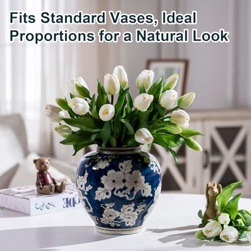 Bailikang 20PCS Fake Tulips Artificial Tulip Silk Flowers Fake PU Bouquet Artificial Flowers Faux Flowers with Gift Box Soft Faux Tulips Bouquets Arrangements for Party Wedding Home - color: White