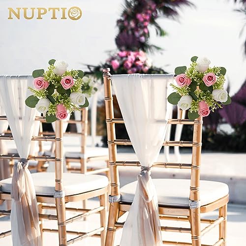 NUPTIO Flower Wreath for Table Centerpieces: 9.05 Inch Small Pink & White Candle Rings for Wedding Party Christmas Decorations - Rose Wreaths for Spring Summer Front Door Porch Decor 6 Pcs - color: Pink & White, size: Dia 9.05"-6pcs