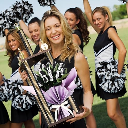 Suhine 12 Pcs Black Cheer Gifts Cheerleader Cheerleading Artificial Rose Flowers Gifts Bulk for Women Cheer Team Sport Game Day Birthday Graduation Party Decorations Favors(Black White, Normal) - color: Black White, size: Normal