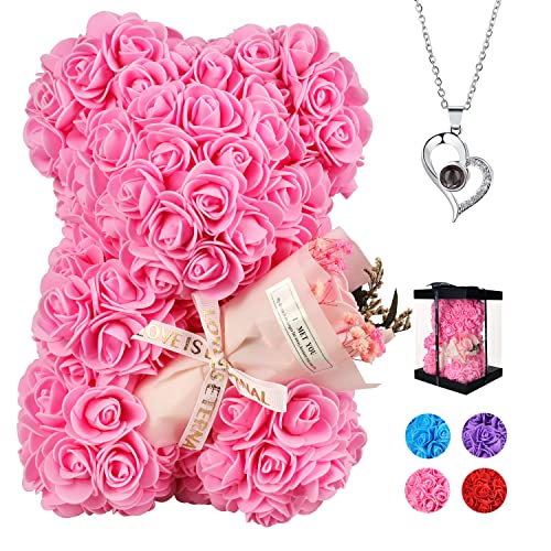 Mothers Day Rose Gifts for Mom—Ladies' Rose Teddy Bear, Artificial Rose Teddy Bear Birthday Bouquet, Mother's Day Rose Gifts, the Perfect Choice for Your Wife, Mom, or Grandma - color: Pink