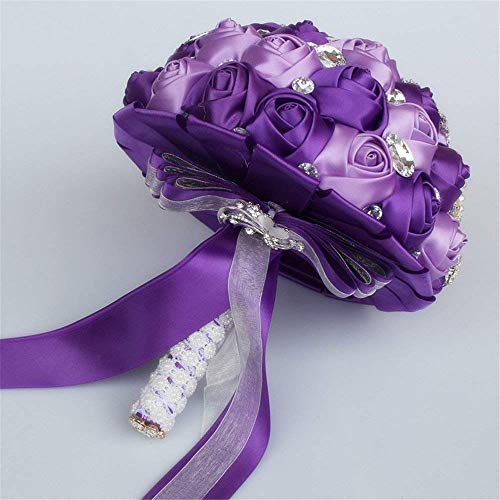 Wedding Bouquets Crystal Satin Rose Bride Bridal Bouquet Romantic Bridesmaid Holding Flower for Valentine's Day Confession Party Church Decor (Purple Lavender) - color: Purple Lavender
