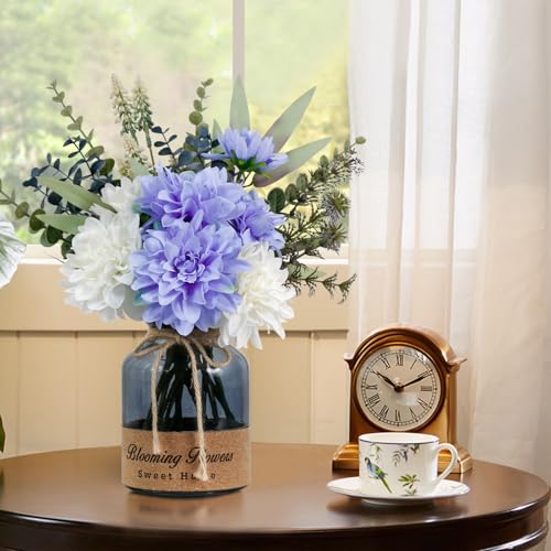 Leftover Fake Flowers in Vase,Artificial Flowers in Vase,Table Centerpieces for Dining Room,Flower Centerpieces for Tables,Faux Flowers for Kitchen Decor,Coffee Table Decor… - color: Purple