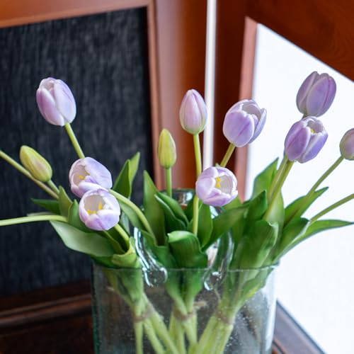 Artificial Tulips Flowers,Soft Touch Latex Bouquet, Fake Tulips,Spring Wedding Home Room Table Centerpiece Decor - color: 15pcs Lavender(no Vase)