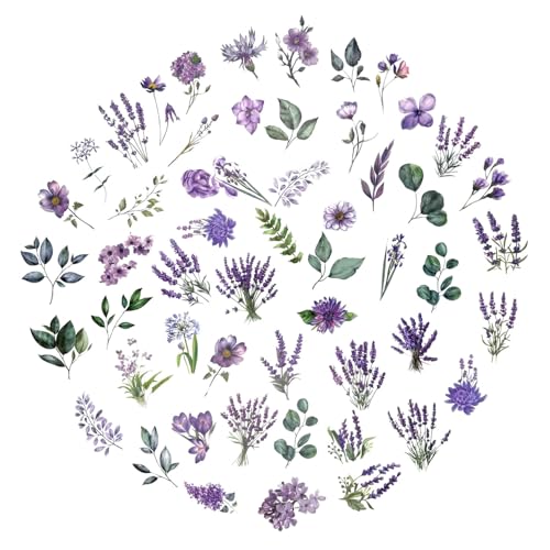 100 Pcs Lavender Purple Flower Stickers for Scrapbooking Junk Journal Notebook Diary Planner Letter Envelope Water Bottle Phone Case Craft Decoration - color: Purple