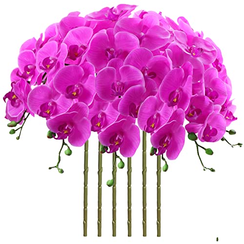 FagusHome 32 Inch Artificial Phalaenopsis Flowers 6 Pcs Artificial Orchid Flowers Stem Plants for Home Décor (Purple) - color: Purple