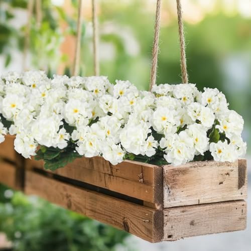 4 Pcs Artificial Geraniums Flowers for Outdoors Silk Geranium Outside UV Resistant White Fake Plants Faux Flowers for Outdoor Planters Pot Garden Patio Porch Window Courtyard Indoor Home Decor - color: White