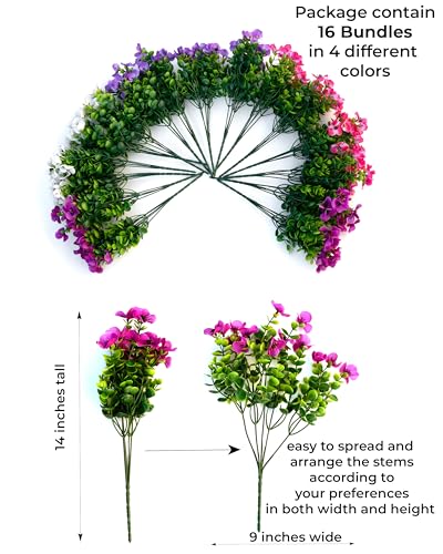 AXYLEX Artificial Flowers Outdoor Shrubs - 16 Bundles Fake Plants UV Resistant No Fade Faux Plastic Greenery Home Garden Porch Patio Decoration (1, Multi 16-4) - color: 16 Pcs - Red Pink+purple+white+magenta