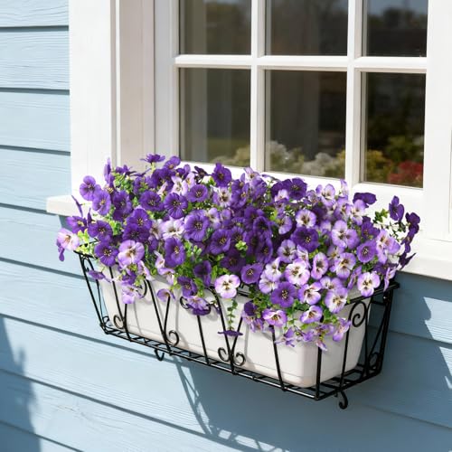 INQCMY Fake Artificial Pansy Flowers for Outdoor, Faux Silk Pansies Flower 12 Pcs Spring Summer Decoration, UV Resistant Fake Plants for Outside Planter Porch Yard Patio Home Decor(Double Purple) - color: Double Purple