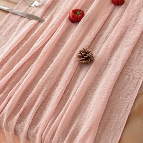 Keketoarrange 10pcs Pink Valentines Decor Table Runner Cheese Cloth Rustic Gauze Cheesecloth Table Runner 120 Inch 10 FT for Wedding Baby Bridal Shower Sheer Boho Spring Home Tea Party Decorations - color: Blush Pink, size: 35"x120"(Pack of 10)