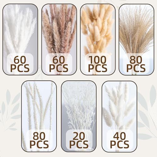 440PCS Natural Pampas Grass Mix Bouquet | Dried Pampas Bouquet for Wedding Boho Flowers Home Table Decor Desk Decor, Rustic Farmhouse Decor (440PCS) - size: 440PCS