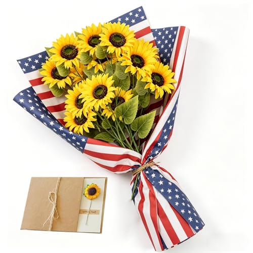 6 Pack Artificial Sunflowers for Gift Card, Realistic Silk Fake Sunflowers with Stem, 25 Inch Faux Flowers for Gift, Birthday, Mother's Day, Housewarming, Anniversary Decor - color: 6pcs-25inch