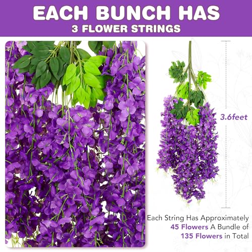 Alotiki Wisteria Hanging Flowers,50 Pack Fake Hanging Flowers,Wisteria Artificiales Garland for Home Wedding Arch Floral Party Garden Ceremony Outdoor Decor,3.6 Feet Long(50,Purple) - color: Purple, size: 50