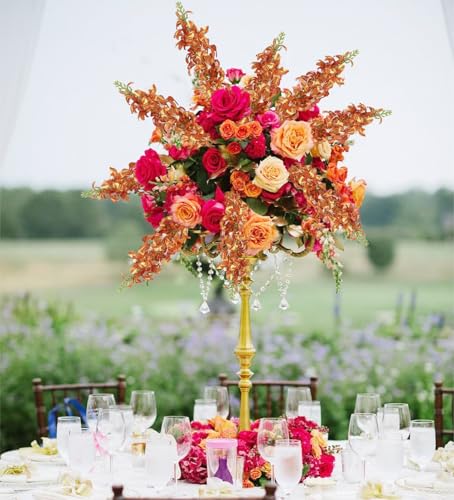 38" Orange Glitter Delphinium Artificial Flowers, 6PCS Sparkle Metallic Silk Delphinium Faux Larkspur Long Stem Flowers for Tall Vase for Home Wedding Table Decor(Orange)