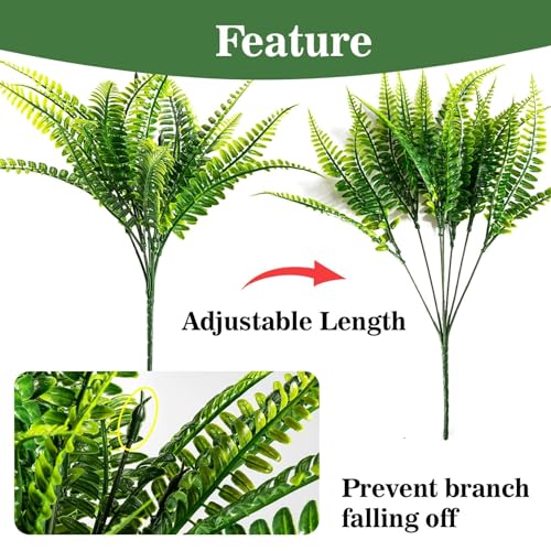 MAQIHAN 10 Pcs Fake Fern - Artificial Ferns for Outdoors - Faux Ferns for Outdoor Planter Large Outdoor Patio Decor Boston Fern Artificial Plants Faux Greenery Porch Decor