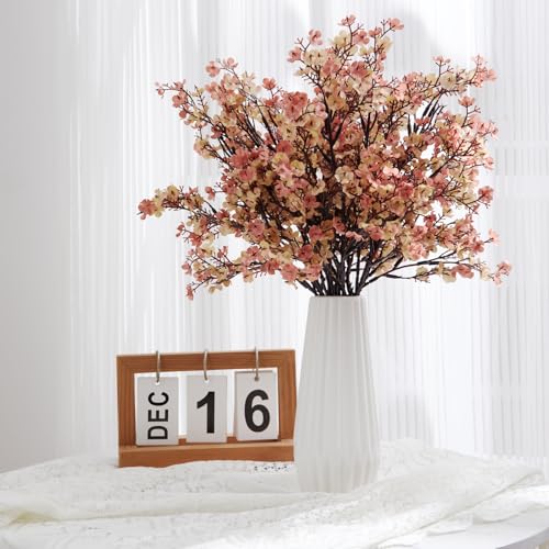 8Pcs Beige Brown Baby's Breath Artificial Flowers,Fabric Cloth Faux Babys Breath European Style Modern Silk Plants Real Touch Fake Flowers for Fall Decor,Wedding,Table Centerpieces,Boho Home Decor