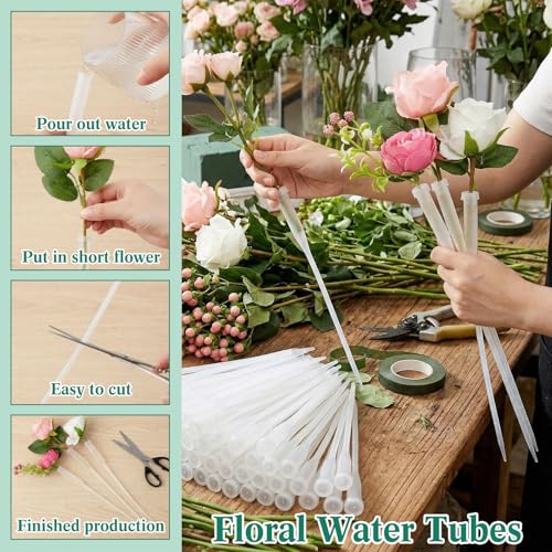 Tessco for you 90 Pcs Floral Water Tubes 12 Inch Floral Tubes Plastic Flower Supplies for Fresh Flowers with Rubber Cap for Flower Stem Arrangements Florist Supplies(Clear) - color: Clear, size: 12 Inch