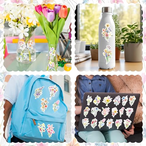 120 PCS Wildflower Stickers, Wildflower Flower Party Favors Birthday Party Decorations Spring Wildflower Floral Flower Bouquet Waterproof Vinyl Stickers for Water Bottle Laptop Envelope