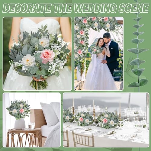 200 Pcs 8 Kinds Mixed Artificial Eucalyptus Stems Bulk Fake Silver Dollar Eucalyptus White Seeds Stems Bundle Faux Plants Greenery for DIY Bouquets Floral Arrangement Wedding Engagement Party Decor
