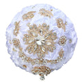 8.7in White Bridal Wedding Bouquet Handmade with Luxury Gold Rhinestone Brooch for Bride Bridesmaid Quinceanera Satin Rose Bouquet Flower Wedding White - color: White, size: Large (DIA. 8.7"/22cm)