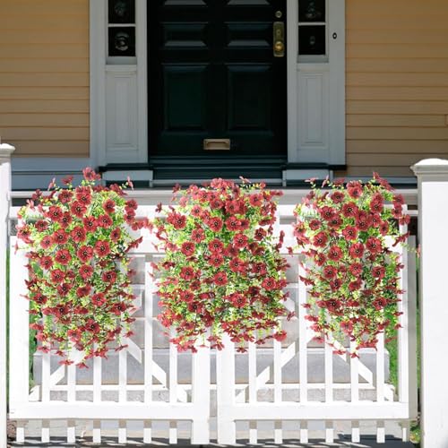 ZFProcess Artificial Hanging Flowers for Outdoors Spring Decoration, 2PCS Silk Fake Daisy Realistic Outdoor Flowers UV Resistant Porch Patio Window Yard Decor (Brown) - color: Brown