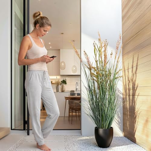 2 Pack Faux Plastic plantas Synthetic Pampas Grass Indoor Outdoor Realistic Floor Plants Artificial Cattail Reed Grass for Home Office Wedding Patio Front Decor Fake Grass Housewarming Gift - color: Pink, size: 5FT