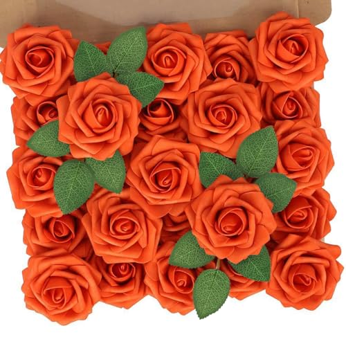 N&T NIETING Artificial Flowers, Fake Flowers Burnt Orange Roses Perfect for DIY Wedding Bridal Bouquets Centerpieces Bridal Shower Party Home Fall Flower Arrangement Decorations, 50Pcs - color: Burnt Orange, size: 50pcs
