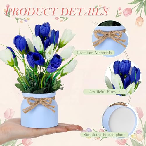 Suncalla Set of 12 Artificial Flower Tulip in Vase 8.66 Inches Floral Decor Spring Faux Tulip with Pots Fake Flower Centerpieces for Tables Home Bathroom Office Wedding Farmhouse Decoration - style: Tulip