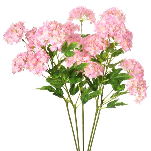 Pink Hydrangea Artificial Flowers, 5Pcs 26.8" Faux Hydrangea Bouquet with 4 Head, Silk Fake Flowers with Stems for Vase, Wedding Bouquet, Home Decor, DIY, Baby Shower, Centerpieces Tables Decoration - color: Pink