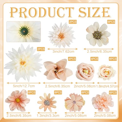 48 PCS Fake Flowers Heads Bulk, Mini Faux Silk Flower for Crafts, Small Artificial Flower Heads for Garland Graduation Cap Wedding Bridal Baby Shower Home Party Decoration DIY Cake Decor(Champagne) - color: Champagne