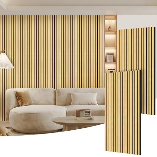 2 Pack Wood Panels for Wall, 48" x 24" Wood Slat Acoustic Panels, Acoustic Wall Panels for Interior Wall Decor, Sound Absorbing Wall Panels for Noise Reduction and Decoration, Cream Oak - color: Cream Oak, size: 2PCS-48" x 24"