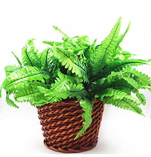 Leoyoubei 4 Bunches 14" Ferns Artificial Boston Fern Bush Plant,Faux Plant Shrubs Greenery Bushes Indoor Outside,Hanging Basket Planter Decor for Home Garden Office Verandah Wedding Decor