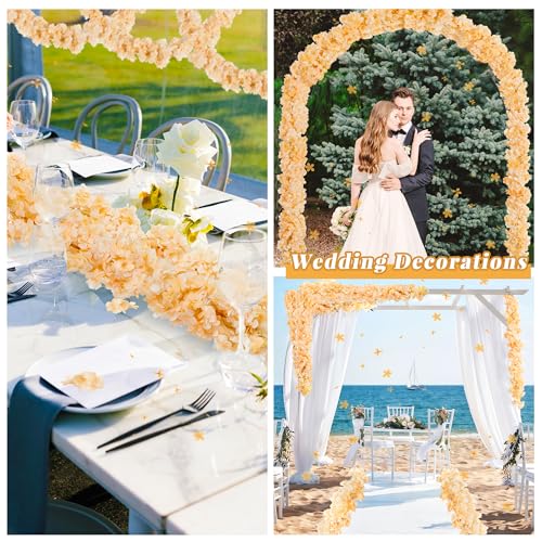 11.8FT Champagne Cherry Blossom Garland 2pcs Champagne Flowers Garland Silk Cherry Blossom Vines Hanging for Wedding Party Sakura Cute Spring Decor - color: Champagne, size: 2 PC