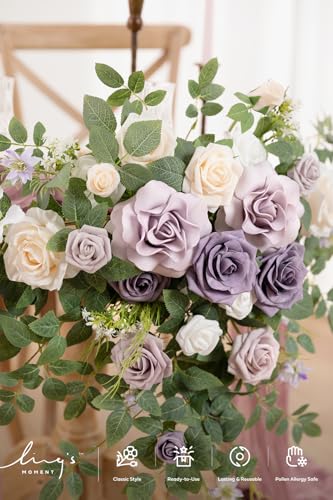 Ling's moment 2PCS Artificial Flower Garland Light Purple Floral Swags Wedding Arch Flowers Lilac Table Centerpieces Decoration Rose Garlands Greenery Arrangements for Sweetheart/Head Table Decor - color: Prpl-lilac