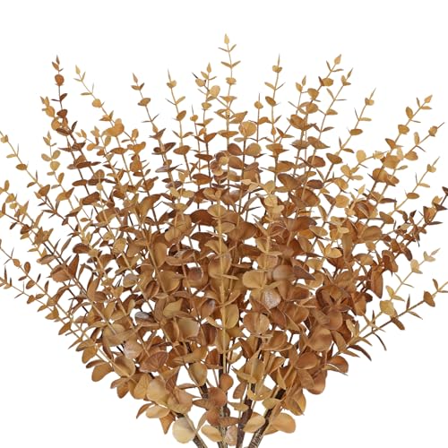 GnFlus 5 Pcs Artificial Eucalyptus Stems Fall Eucalyptus Leaves Autumn Leaf Branches Fall Decorations with Foam Fall Leaves for Home Floral Arrangement Autumn Festival Thanksgiving Decor Brown - color: Bro'w'n