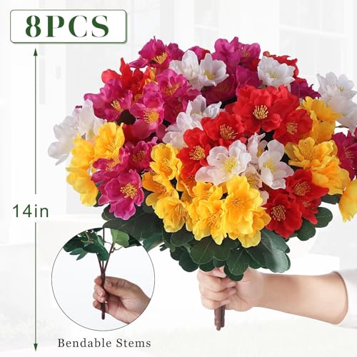 Juxdp 8 Bundles Artificial Camellia, Fake Silk Bouquet Flowers(Mixed Color) | Full＆Vibrant, Fade-resistant, UV-resistant＆Waterproof, for Front Door/Garden/Farmhouse/Outdoor/Home/Spring/Summer Decor - color: Mixed Color