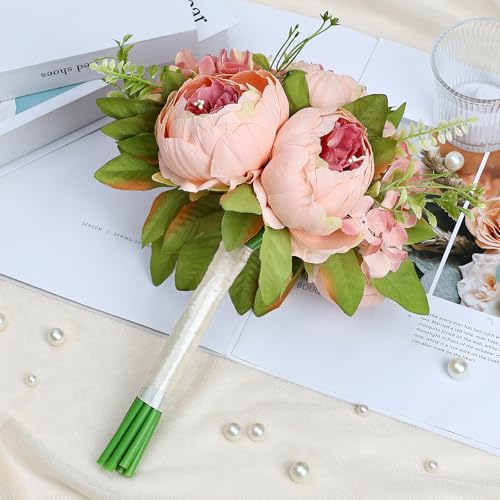 Vintage Pink Bridesmaid Bouquet for Wedding, an Artificial Silk Peonies Flowers Bouquet for Marriage Decorations - color: Vintage Pink