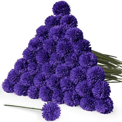 36 Pcs Purple Artificial Chrysanthemums Flowers Fake Mums Silk Vintage Ball Flower for Home Decor Indoor Floral Arrangement Table Centerpiece - color: Purple