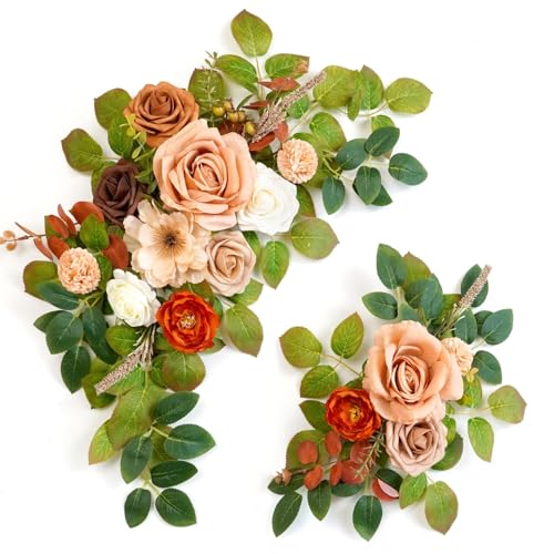 Wedding Decor (Pack of 2) Welcome Sign Flower Backdrop Garland for Ceremony Reception Wall Easel Home Decoration Entryway Faux Outdoor Board Head Table Decor (Orange & Terracotta) - color: Orange & Terracotta