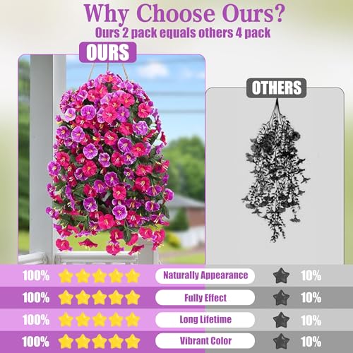 Artificial Fake Hanging Flowers Plants for Outdoor Outside Spring Summer Decoration 4PCS Faux Silk UV Resistant Realistic Morning Glory Trailing Vines for Home Porch Patio Balcony(Rose red & Magenta) - color: Rose Red & Magenta, size: 4Pcs