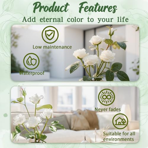 Rose in Pot Decor Potted Artificial Flowers Mini Plants Faux Flowers Indoor Small Decor Fake Roses for Home, Bathroom, Kitchen, Offices, Wedding Party Centerpieces (Rose White) - color: Rose White