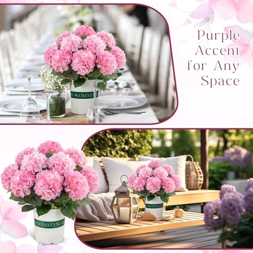 Suncalla 2 Pack Artificial Hydrangea Flowers in Pot, 20 Inch Faux Silk Hydrangea Arrangement, Gradient Purple Potted Fake Flowers for Table Centerpiece, Home, Wedding, Entryway Decor(Pink) - color: Pink