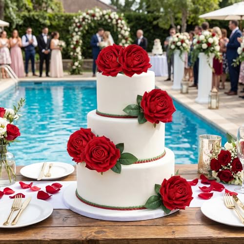 8Pcs Large Velvet Artificial Red Roses, Realistic Red Rose Flowers with Long Stems, 25.6 “ Faux Roses for DIY Wedding Bouquet, Valentine's Party Table Centerpiece, Home Bridal Decorations - color: Red