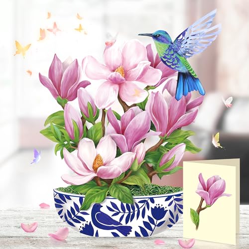 Airpark 3D Pop Up Paper Flowers Bouquet Card 12’‘ with Note & Envelope, Birthday Gifts, Get Well, Thank You, Greeting Cards for Women Mom Wife Friends, Magnolia & Bird - style: Magnolia Flower