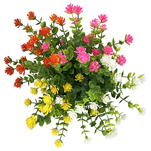 6 Bundles Artificial Flowers for Outdoors,UV Resistant Realisic Fake Plastic Plants Artificial Shrubs Fall Flowers Decor of Vase and Outside Window Box, Ferns Plants for Planter-White - color: White, size: 6PCS