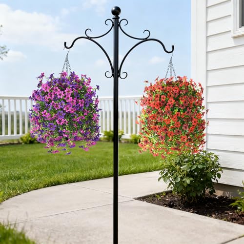 Artificial Hanging Baskets Outdoor, 4 Bundles Artificial Hanging Flowers Outdoors Spring Summer Decoration, No Fade Realistic Fake Hanging Baskets for Porch Patio Balcony Home Yard Decor - color: Red Brown