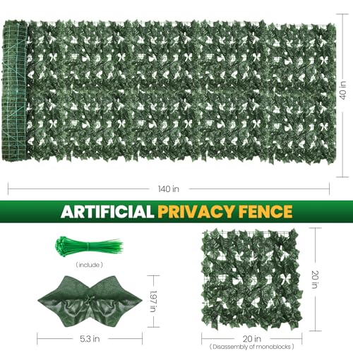 Artificial Ivy Privacy Fence Screen,140X40 in Privacy Fence Panels Balcony Privacy Screen Faux Ivy Hedge Vine Leaf Greenery Backdrop Privacy Screen Outdoor for Patio,Balcony, Garden, Backyard - size: 140 in x 40 in - Maple Leaf