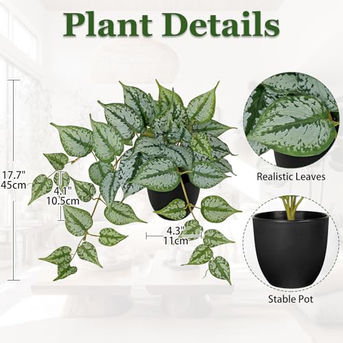 17.7" Artificial Plants Indoor Home Decor, Fake Potted Silk Plants for Shelves, Desks, Living Room, Home & Office Decor, Small Artificial Ivy Vine Plant in Pots, Faux Greenery Tropical House Plant - color: #Green Mix White Ivy Plant