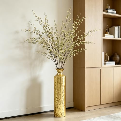 Hosley 21.75" Tall Gold Metal Floor Vase - Decorative Textured Metallic Cylinder for Floral Arrangements, Modern Home Decor & Centerpiece - color: Gold, size: 21.75" High