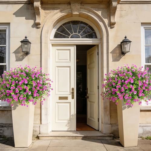 Roberly 24 Bundles Artificial Flowers for Outdoors, UV Resistant Eucalyptus Fake Flowers Shrubs Greenery Plastic Plants for Garden Porch Window Box Farmhouse Indoor Home Decor, Fuchsia - color: Fuchsia
